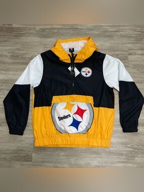 FOCO Men's NFL Pittsburgh Steelers Team Logo Warm-up Windbreaker Hooded Sz L NWT